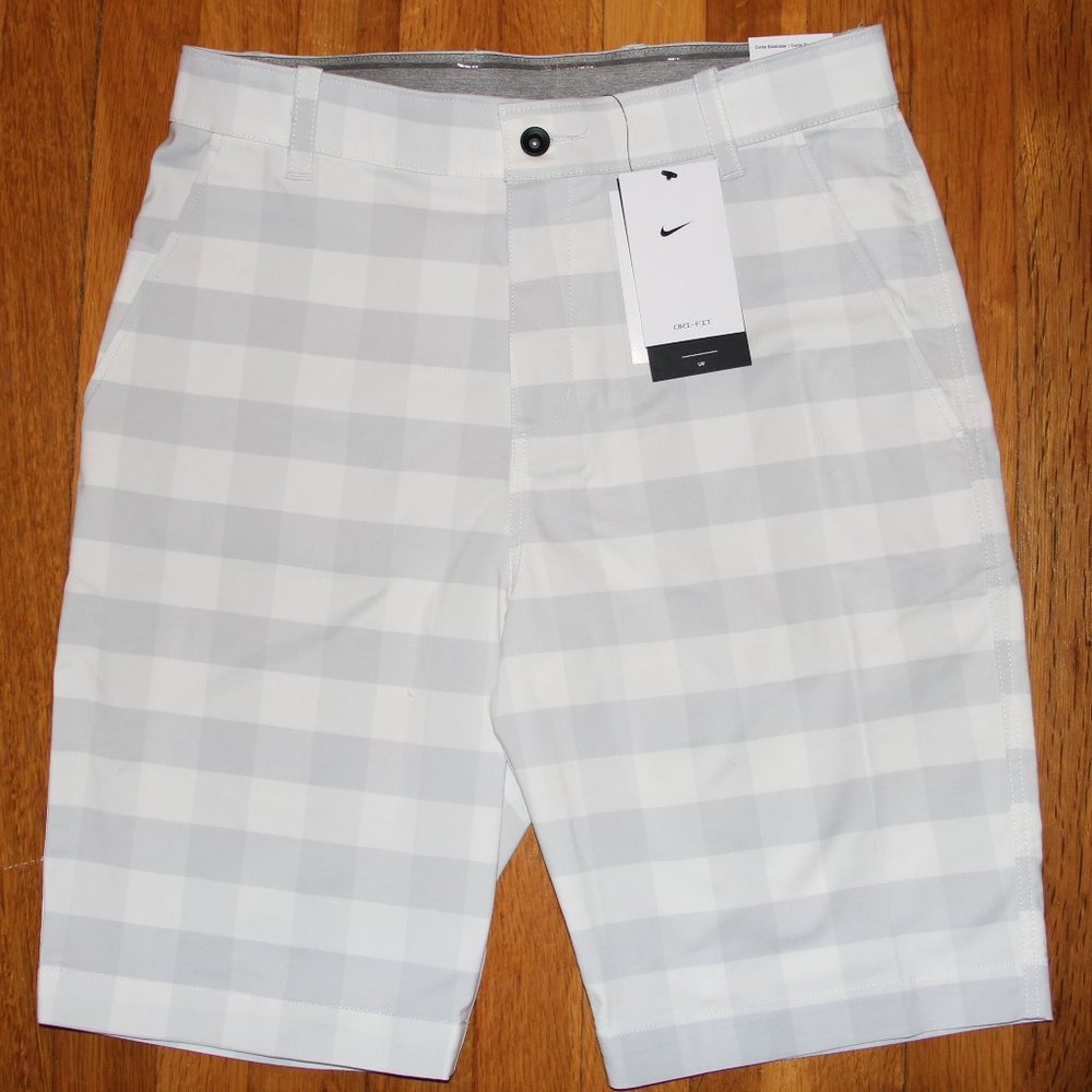 Nike Dri-Fit UV Plaid Chino Golf Shorts Mens 30 36 Photon Dust